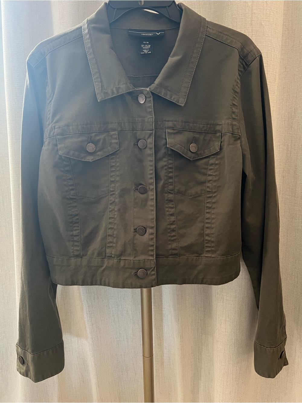 Venezia Dark Olive Lightweight Stretch Denim Jacket 14/16 Cropped Trucker